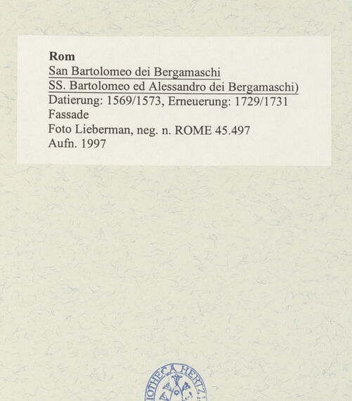 Rückseite von Lieberman [https://www.deutsche-digitale-bibliothek.de/content/lizenzen/rv-ez/] Santi Bartolomeo e Alessandro dei BergamaschiFassade - , bh489300_recto. Foto.
