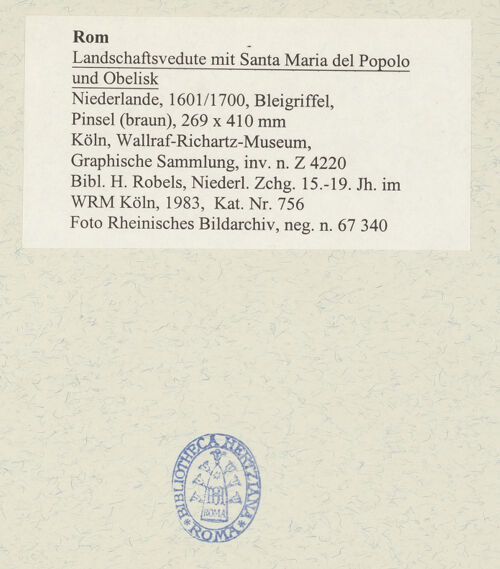 Rückseite von Rheinisches Bildarchiv [https://www.deutsche-digitale-bibliothek.de/content/lizenzen/rv-ez/] Landschaftsvedute mit Santa Maria del Popolo und dem Obelisco Flaminio - , bh490129_recto. Foto.