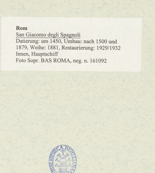 Rückseite von Sopr. BAS ROMA [https://www.deutsche-digitale-bibliothek.de/content/lizenzen/rv-ez/] San Giacomo degli Spagnoli - Innen, Hauptschiff, bh490987_recto. Foto.