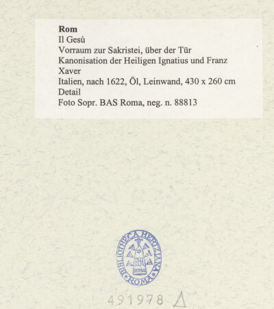 Rückseite von Sopr. BAS Roma [https://www.deutsche-digitale-bibliothek.de/content/lizenzen/rv-ez/] Kanonisation der Heiligen Ignatius und Franz Xaver - Detail, bh491978_recto. Foto.