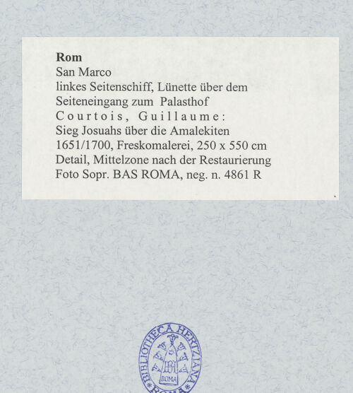 Rückseite von Sopr. BAS ROMA [https://www.deutsche-digitale-bibliothek.de/content/lizenzen/rv-ez/] Sieg Josuahs über die Amalekiten - Detail, Mittelzone nach der Restaurierung, bh492446_recto. Foto.