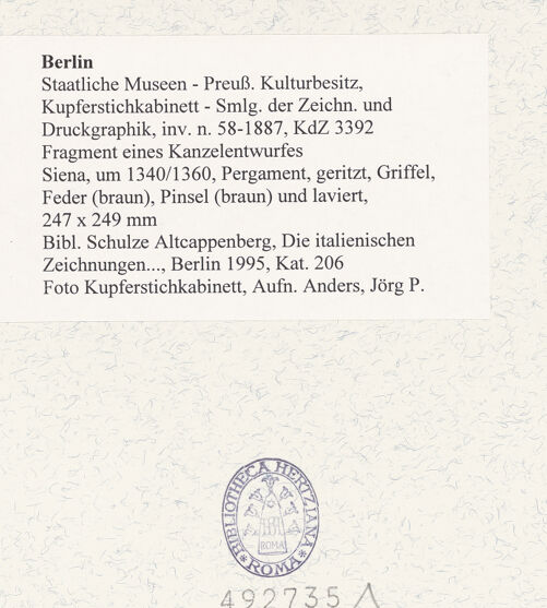 Rückseite von Kupferstichkabinett [https://www.deutsche-digitale-bibliothek.de/content/lizenzen/rv-ez/] Fragment eines Kanzelentwurfes - , bh492735_recto. Foto: Anders, Jörg P..