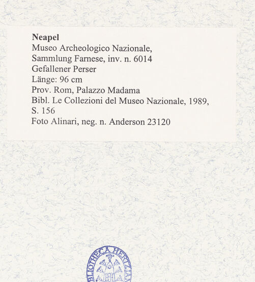 Rückseite von Alinari [https://www.deutsche-digitale-bibliothek.de/content/lizenzen/rv-ez/] Gefallener Perser - Gesamtansicht, bh492979_recto. Foto.