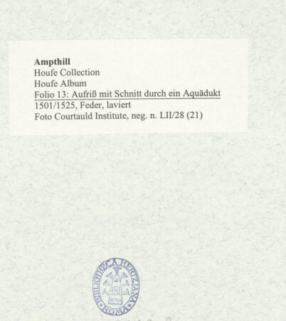 Rückseite von Courtauld Institute [https://www.deutsche-digitale-bibliothek.de/content/lizenzen/rv-ez/] Houfe AlbumFolio 13: Aufriss mit Schnitt durch ein Aquädukt - , bh493118_recto. Foto.