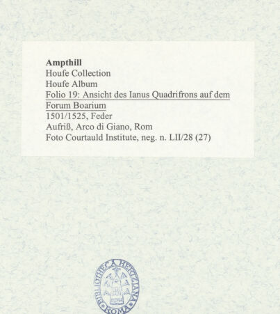 Rückseite von Courtauld Institute [https://www.deutsche-digitale-bibliothek.de/content/lizenzen/rv-ez/] Houfe AlbumFolio 19: Ansicht des Ianus Quadrifrons auf dem Forum Boarium - , bh493125_recto. Foto.