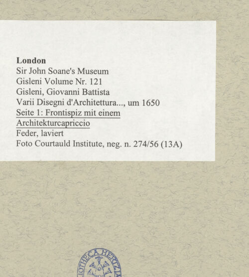 Rückseite von Courtauld Institute [https://www.deutsche-digitale-bibliothek.de/content/lizenzen/rv-ez/] Varii Disegni d'Architettura...Seite 1: Frontispiz mit einem Architekturcapriccio - , bh493896_recto. Foto.