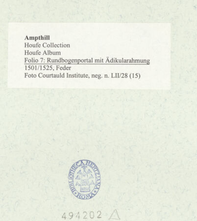 Rückseite von Courtauld Institute [https://www.deutsche-digitale-bibliothek.de/content/lizenzen/rv-ez/] Houfe AlbumFolio 7: Rundbogenportal mit Ädikularahmung - , bh494202_recto. Foto.