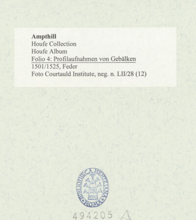 Rückseite von Courtauld Institute [https://www.deutsche-digitale-bibliothek.de/content/lizenzen/rv-ez/] Houfe AlbumFolio 4: Profilaufnahmen von Gebälken - , bh494205_recto. Foto.