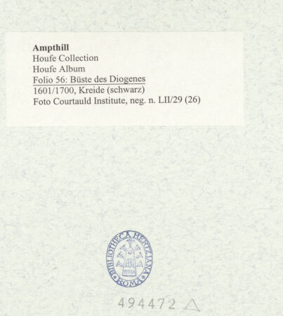 Rückseite von Courtauld Institute [https://www.deutsche-digitale-bibliothek.de/content/lizenzen/rv-ez/] Houfe AlbumFolio 56: Büste des Diogenes - , bh494472_recto. Foto.