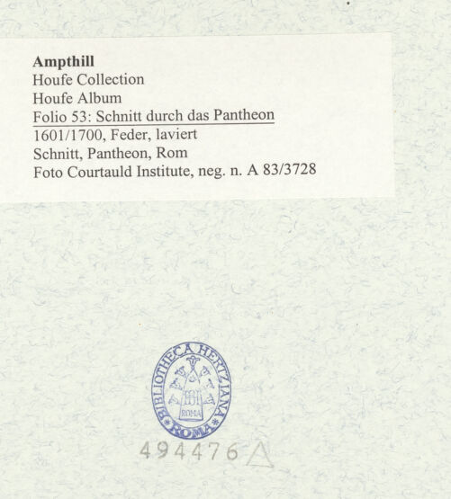Rückseite von Courtauld Institute [https://www.deutsche-digitale-bibliothek.de/content/lizenzen/rv-ez/] Houfe AlbumFolio 53: Schnitt durch das Pantheon - , bh494476_recto. Foto.
