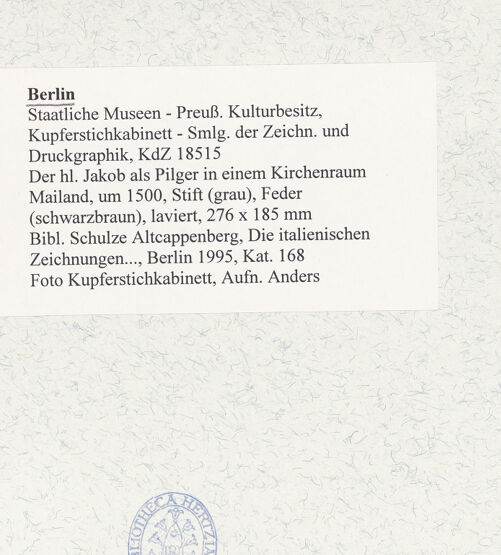 Rückseite von Kupferstichkabinett [https://www.deutsche-digitale-bibliothek.de/content/lizenzen/rv-ez/] Der heilige Jakob als Pilger in einem Kirchenraum - , bh494546_recto. Foto: Anders, Jörg P..