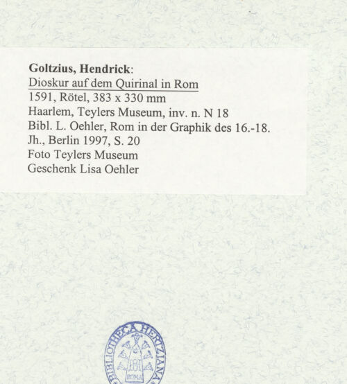 Rückseite von Teylers Museum [http://creativecommons.org/publicdomain/mark/1.0/] Einer der Dioskuren auf dem Quirinal in Rom - , bh494701_recto. Foto.