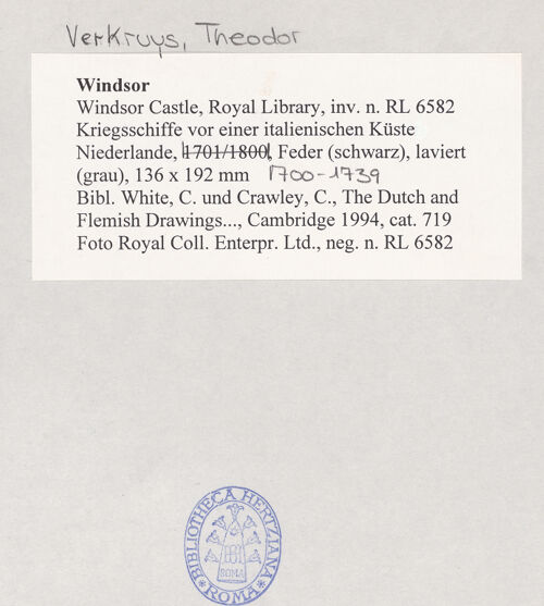 Rückseite von Royal Collection Enterprises Limited [https://www.deutsche-digitale-bibliothek.de/content/lizenzen/rv-ez/] Kriegsschiffe vor einer italienischen Küsten - , bh494763_recto. Foto.