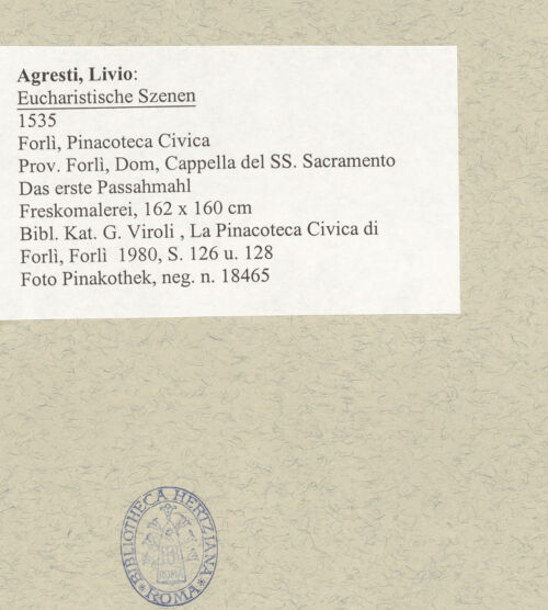 Rückseite von Pinacoteca Civica [https://www.deutsche-digitale-bibliothek.de/content/lizenzen/rv-ez/] Eucharistische SzenenDas erste Passahmahl - , bh495232_recto. Foto.