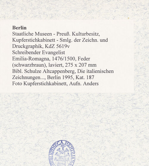 Rückseite von Kupferstichkabinett [https://www.deutsche-digitale-bibliothek.de/content/lizenzen/rv-ez/] Schreibender Evangelist - , bh495450_recto. Foto: Anders, Jörg P..