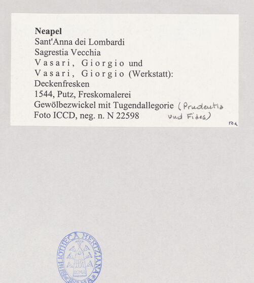 Rückseite von ICCD [https://www.deutsche-digitale-bibliothek.de/content/lizenzen/rv-ez/] DeckenfreskenAltarjoch - Gewölbezwickel mit Tugendallegorien, bh496260_recto. Foto.