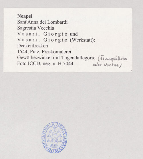 Rückseite von ICCD [https://www.deutsche-digitale-bibliothek.de/content/lizenzen/rv-ez/] DeckenfreskenAltarjoch - Gewölbezwickel mit Tugendallegorie (Spes), bh496264_recto. Foto.