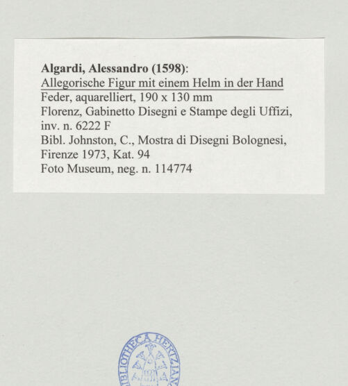 Rückseite von Museum [https://www.deutsche-digitale-bibliothek.de/content/lizenzen/rv-ez/] Allegorische Figur mit einem Helm in der Hand - , bh496351_recto. Foto.