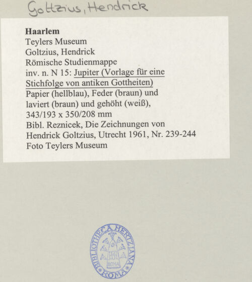 Rückseite von Haarlem, Teylers Museum [https://www.deutsche-digitale-bibliothek.de/content/lizenzen/rv-ez/] Jupiter, nach Polidoro - , bh496895_recto. Foto.