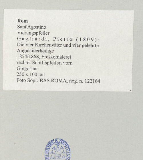 Rückseite von Sopr. BAS ROMA [https://www.deutsche-digitale-bibliothek.de/content/lizenzen/rv-ez/] Die vier Kirchenväter und vier gelehrte AugustinerheiligeGregorius - , bh497213_recto. Foto.