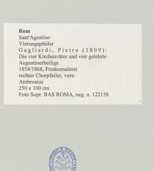 Rückseite von Sopr. BAS ROMA [https://www.deutsche-digitale-bibliothek.de/content/lizenzen/rv-ez/] Die vier Kirchenväter und vier gelehrte AugustinerheiligeAmbrosius - , bh497214_recto. Foto.