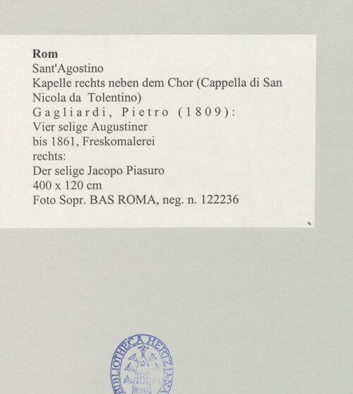 Rückseite von Sopr. BAS ROMA [https://www.deutsche-digitale-bibliothek.de/content/lizenzen/rv-ez/] Vier selige AugustinerDer selige Jacopo Piasuro - , bh497217_recto. Foto.
