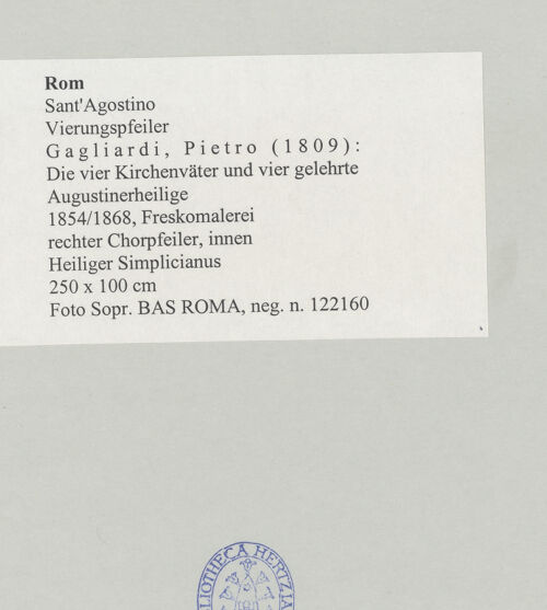 Rückseite von Sopr. BAS ROMA [https://www.deutsche-digitale-bibliothek.de/content/lizenzen/rv-ez/] Die vier Kirchenväter und vier gelehrte AugustinerheiligeHeiliger Simplicianus - , bh497220_recto. Foto.