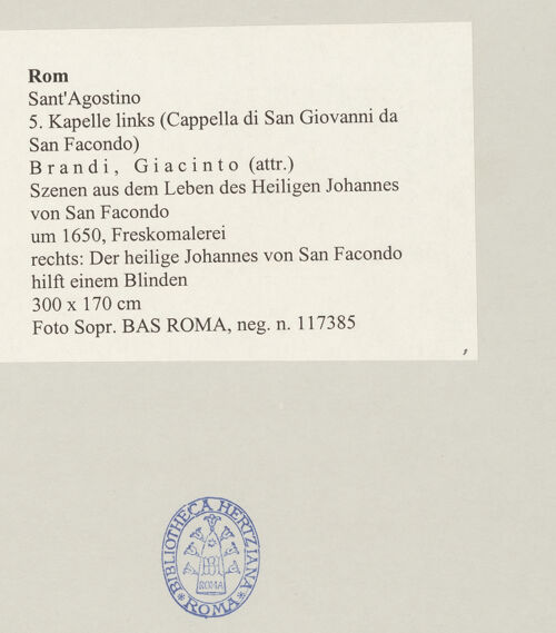 Rückseite von Sopr. BAS ROMA [https://www.deutsche-digitale-bibliothek.de/content/lizenzen/rv-ez/] Szenen aus dem Leben des heiligen Johannes von San FacondoDer heilige Johannes von San Facondo hilft einem Blinden - , bh497233_recto. Foto.