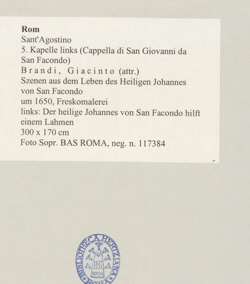 Rückseite von Sopr. BAS ROMA [https://www.deutsche-digitale-bibliothek.de/content/lizenzen/rv-ez/] Szenen aus dem Leben des heiligen Johannes von San FacondoDer heilige Johannes von San Facondo hilft einem Lahmen - , bh497234_recto. Foto.