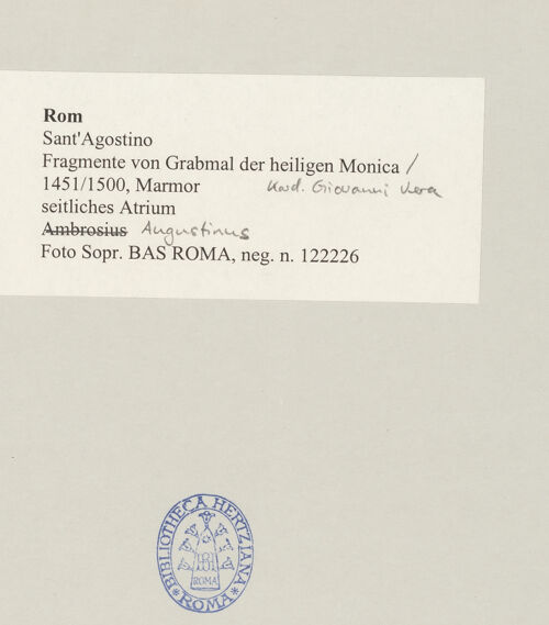 Rückseite von Sopr. BAS ROMA [https://www.deutsche-digitale-bibliothek.de/content/lizenzen/rv-ez/] Die vier lateinischen KirchenväterHeiliger Augustinus - Schrägansicht von rechts, bh497236_recto. Foto.