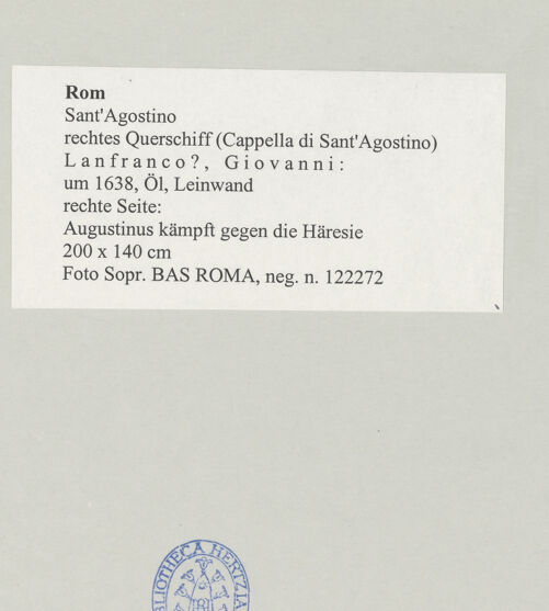 Rückseite von Sopr. BAS ROMA [https://www.deutsche-digitale-bibliothek.de/content/lizenzen/rv-ez/] Szenen aus dem Leben des heiligen AugustinusAugustinus kämpft gegen die Häresie - , bh497256_recto. Foto.
