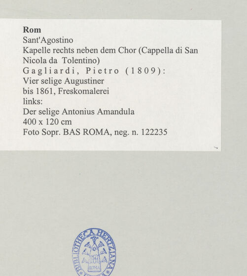 Rückseite von Sopr. BAS ROMA [https://www.deutsche-digitale-bibliothek.de/content/lizenzen/rv-ez/] Vier selige AugustinerDer selige Antonius Amandula - , bh497265_recto. Foto.