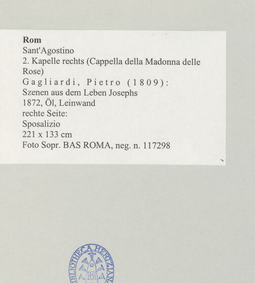 Rückseite von Sopr. BAS ROMA [https://www.deutsche-digitale-bibliothek.de/content/lizenzen/rv-ez/] Szenen aus dem Leben JosephsSposalizio - , bh497276_recto. Foto.