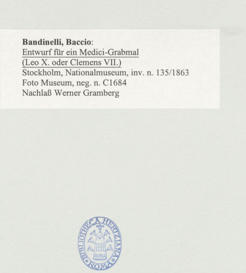 Rückseite von Museum [https://www.deutsche-digitale-bibliothek.de/content/lizenzen/rv-ez/] Entwurf für ein Medici-Grabmal (Leo X. oder Clemens VII.) - , bh497460_recto. Foto.