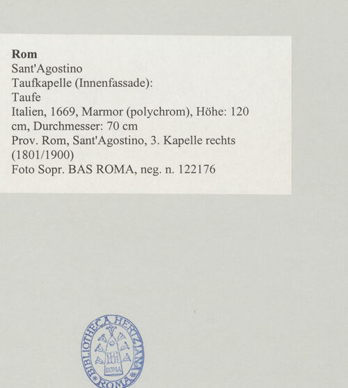 Rückseite von Sopr. BAS ROMA [https://www.deutsche-digitale-bibliothek.de/content/lizenzen/rv-ez/] Taufe - , bh497559_recto. Foto.