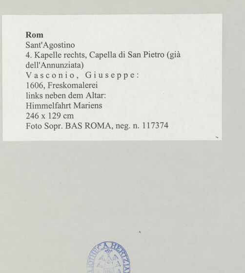 Rückseite von Sopr. BAS ROMA [https://www.deutsche-digitale-bibliothek.de/content/lizenzen/rv-ez/] Freskierung der Cappella di San Pietro (già dell'Annunziata)Himmelfahrt Mariens - , bh497572_recto. Foto.