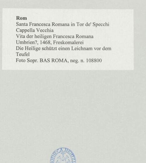 Rückseite von Sopr. BAS ROMA [https://www.deutsche-digitale-bibliothek.de/content/lizenzen/rv-ez/] Die hl. Francesca Romana wird von Dämonen in verschiedener Gestalt heimgesuchtDie Heilige schützt einen Leichnam vor dem Teufel - Gesamtansicht, bh497877_recto. Foto.