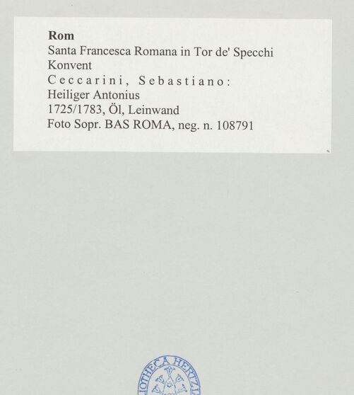 Rückseite von Sopr. BAS ROMA [https://www.deutsche-digitale-bibliothek.de/content/lizenzen/rv-ez/] Heiliger Antonius - , bh497922_recto. Foto.