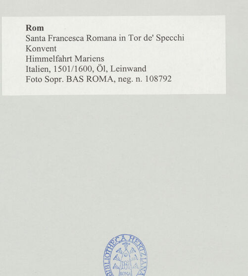 Rückseite von Sopr. BAS ROMA [https://www.deutsche-digitale-bibliothek.de/content/lizenzen/rv-ez/] Himmelfahrt Mariens - , bh497923_recto. Foto.