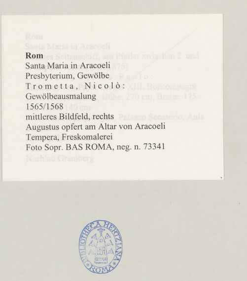 Rückseite von Sopr. BAS ROMA [https://www.deutsche-digitale-bibliothek.de/content/lizenzen/rv-ez/] GewölbeausmalungAugustus opfert am Altar von Aracoeli - , bh498229_recto. Foto.