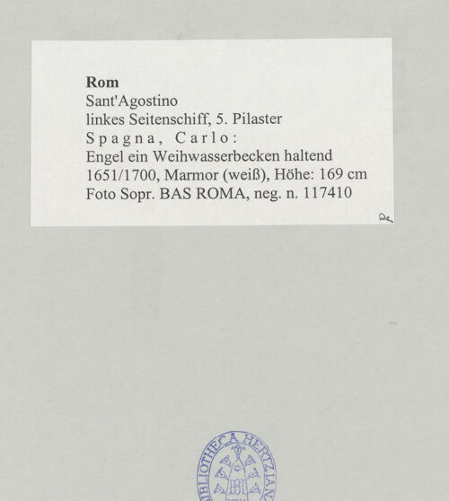 Rückseite von Sopr. BAS ROMA [https://www.deutsche-digitale-bibliothek.de/content/lizenzen/rv-ez/] Engel ein Weihwasserbecken haltend - , bh498381_recto. Foto.