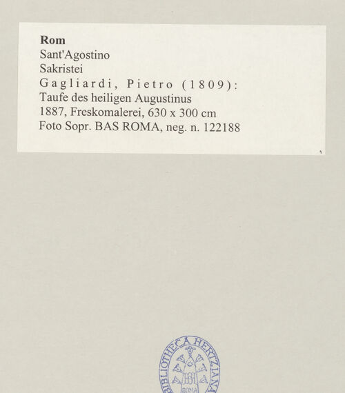 Rückseite von Sopr. BAS ROMA [https://www.deutsche-digitale-bibliothek.de/content/lizenzen/rv-ez/] Taufe des heiligen Augustinus - , bh498388_recto. Foto.