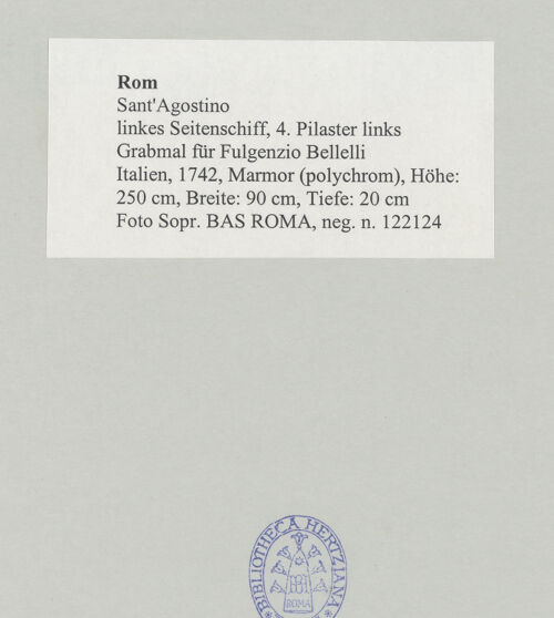 Rückseite von Sopr. BAS ROMA [https://www.deutsche-digitale-bibliothek.de/content/lizenzen/rv-ez/] Grabmal für Fulgenzio Bellelli - , bh498389_recto. Foto.
