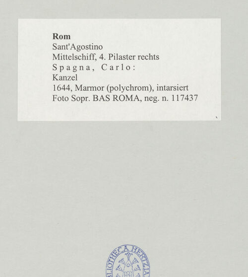 Rückseite von Sopr. BAS ROMA [https://www.deutsche-digitale-bibliothek.de/content/lizenzen/rv-ez/] Kanzel - , bh498392_recto. Foto.