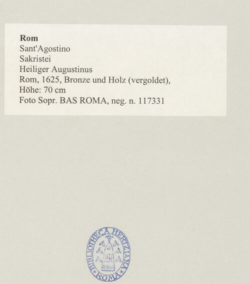 Rückseite von Sopr. BAS ROMA [https://www.deutsche-digitale-bibliothek.de/content/lizenzen/rv-ez/] Heiliger Augustinus - , bh498394_recto. Foto.