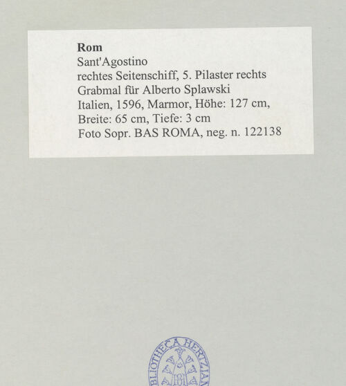 Rückseite von Sopr. BAS ROMA [https://www.deutsche-digitale-bibliothek.de/content/lizenzen/rv-ez/] Grabmal für Alberto Splawski - , bh498400_recto. Foto.