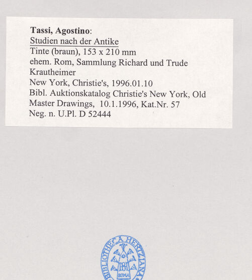 Rückseite von Bibliotheca Hertziana [https://www.deutsche-digitale-bibliothek.de/content/lizenzen/rv-fz/] Studien nach der Antike - , bh498975_recto. Foto.