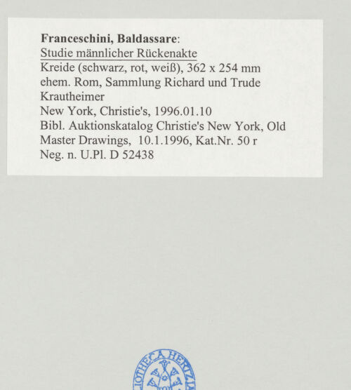 Rückseite von Bibliotheca Hertziana [https://www.deutsche-digitale-bibliothek.de/content/lizenzen/rv-fz/] Studie männlicher Rückenakte - , bh498989_recto. Foto.