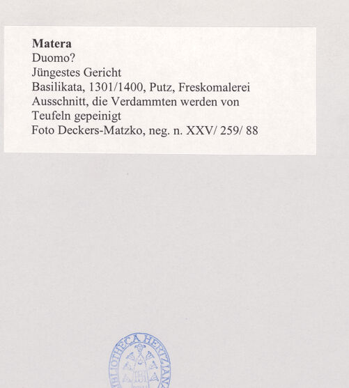 Rückseite von Deckers-Matzko [https://www.deutsche-digitale-bibliothek.de/content/lizenzen/rv-ez/] Jüngstes Gericht, Heiligen und MadonnaJüngstes Gericht - Ausschnitt, die Verdammten werden von Teufeln gepeinigt, bh500149_recto. Foto: Deckers-Matzko, R.J..
