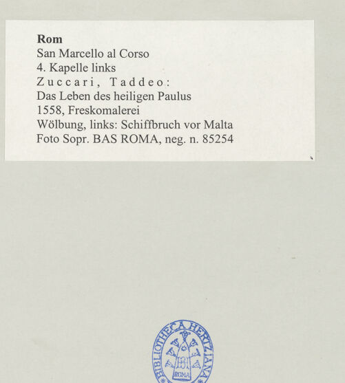 Rückseite von Sopr. BAS ROMA [https://www.deutsche-digitale-bibliothek.de/content/lizenzen/rv-ez/] Ausstattung der Cappella Frangipane: Zyklus zum Leben des heiligen Paulus, Propheten und weitere SzenenSchiffbruch in Malta - , bh501384_recto. Foto.